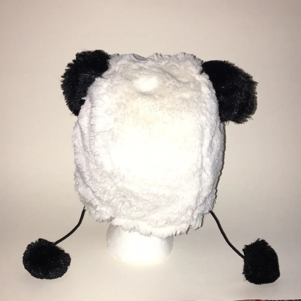 Capelli Kids Faux Fur Black/White winter cap w/Ears and Pom poms youth 7-14